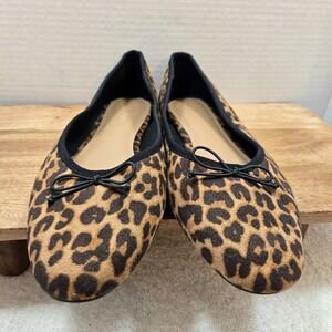 Old Navy Leopard Print Ballet Flats Women's 7.5 Faux Suede Bow Slip On Shoes